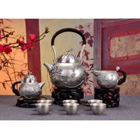 silver pot 999 sterling silver handmade tea set japanese retro teapot kettle home tea ceremony kungfu tea set 900ml