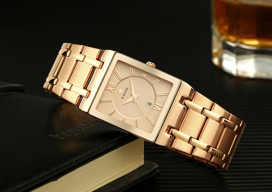 Relogio Masculino WWOOR Gold Black Watch Men Quartz Waterproof Wrist Watch For Men Fashion Square Casual Clock Male Dropshipping
