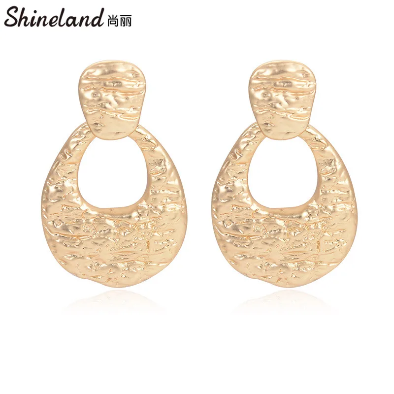 

Shineland новый уникальный дизайн бижутерии геометрический золотистый металлические серьги-капли для женщин винтажные серьги хип-хоп ювелирны...