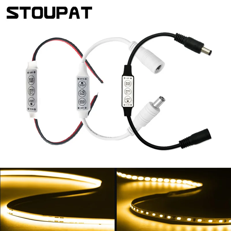 

3 Keys 5V 24V Single Color LED Strip Light Button Controller Adjust Brightness Dimmer for 3528 5050 COB Tape Lights with DC Plug