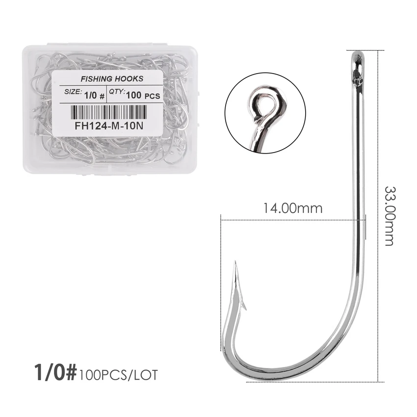 100pcs/ Box Long Shank Sea Fishing Hook 1#-10# Fishhook Stainless Steel Sharp Barbed Offset Narrow Bait Fishing Hooks Saltwater