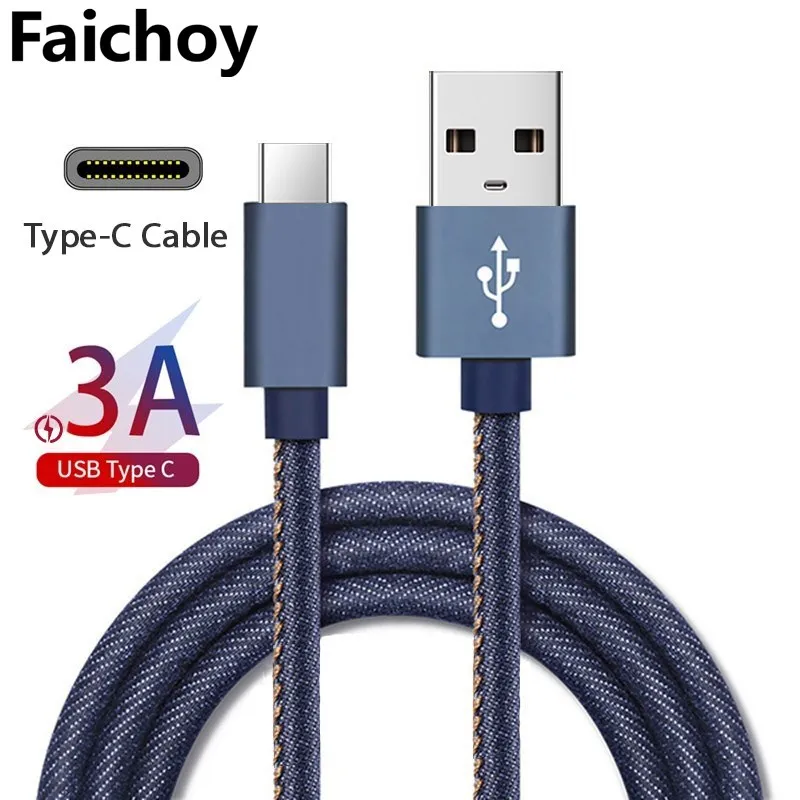 Джинсовый Плетеный usb type-C кабель USB C кабель для зарядного устройства для samsung S8 Xiaomi huawei P9 P10 plus usb type-C кабели для быстрой зарядки