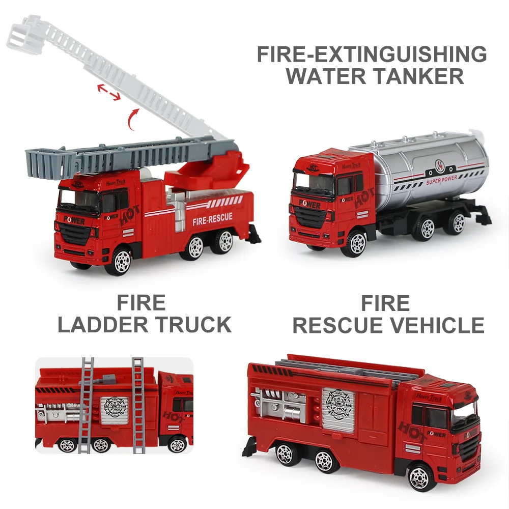 Мини литье под давлением инженерные пожарные полицейские грузовики из