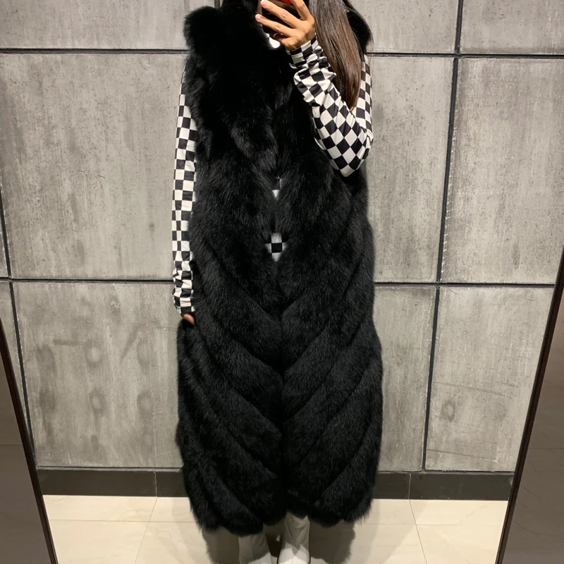 Натуральный меховой жилет длинный женский натуральный Лисий мех | Женская одежда