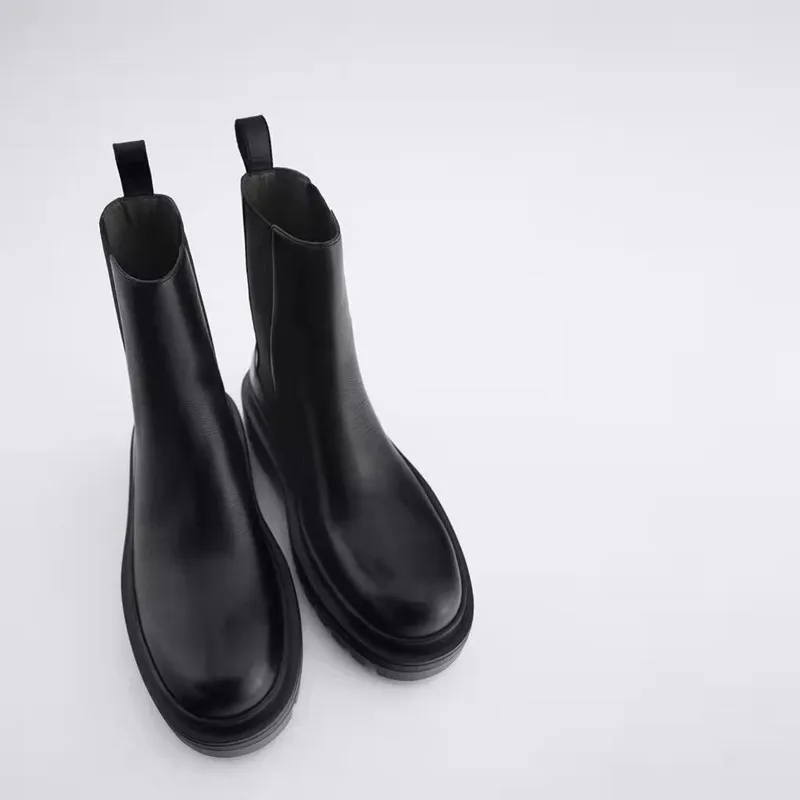 

ZAR New Luxury Chelsea Boots Women Ankle Boots Chunky Winter Shoes Platform Ankle Boots Slip On Chunky Heel Boot Brand Designer