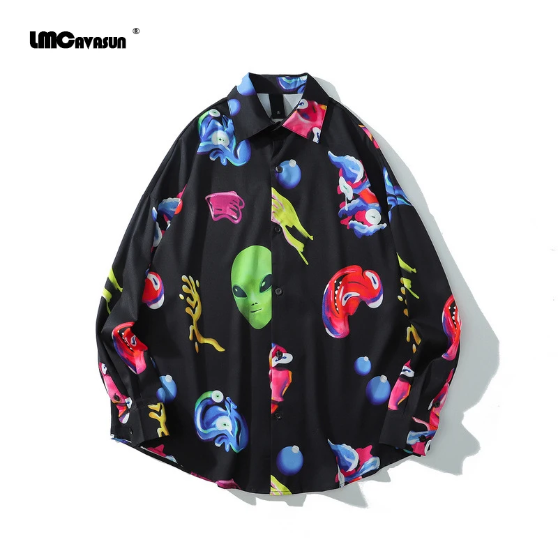 LMCAVASUN Harajuku стиль новый Alien мультфильм аниме цифровая печать с длинным рукавом