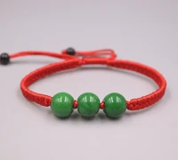 100 natural jadejadeite red knitted braided rope green smooth round bead bracelet best gift