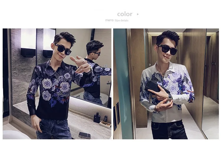 Camisa Masculina цифровой принт мужские рубашки с длинным рукавом Осень мужские рубашки с цветочным узором повседневные приталенные рубашки для ночного клуба homme 3XL