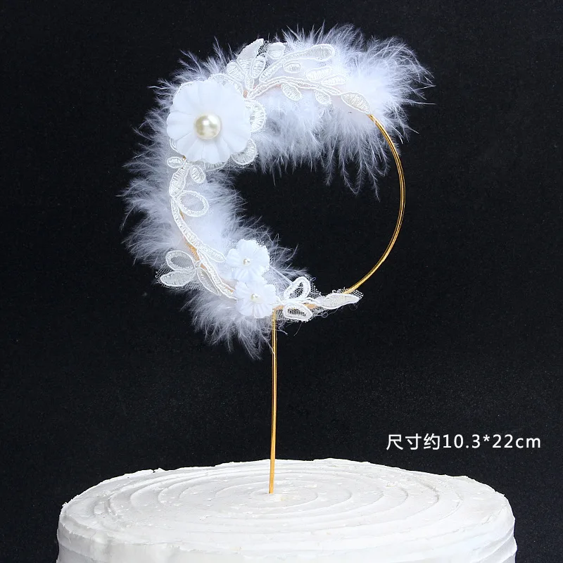 

SLMengGuo Wedding Cake Toppers Wrought Iron Lace Feather Garland Cake Decoration for Baby Shower Birthday Party Decorations