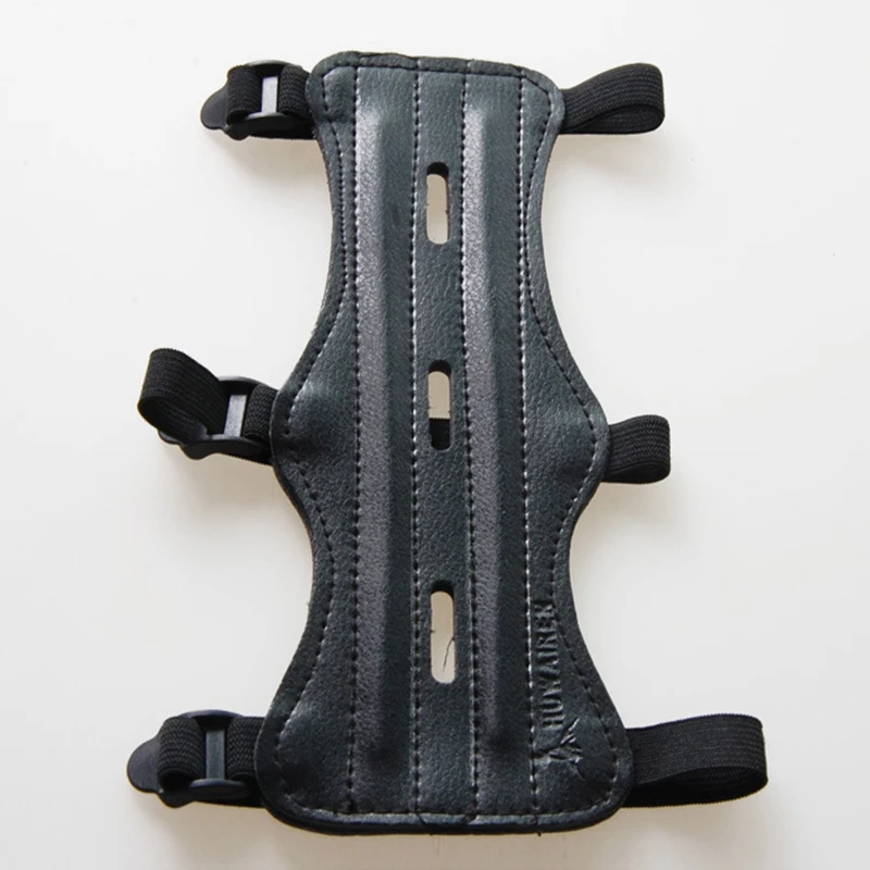 

Quality Cowhide Archery Equipment Arm Guard Protection Forearm Safe Adjustable Bow Shooting Arm Armband 3 Straps Shoot Black Arm