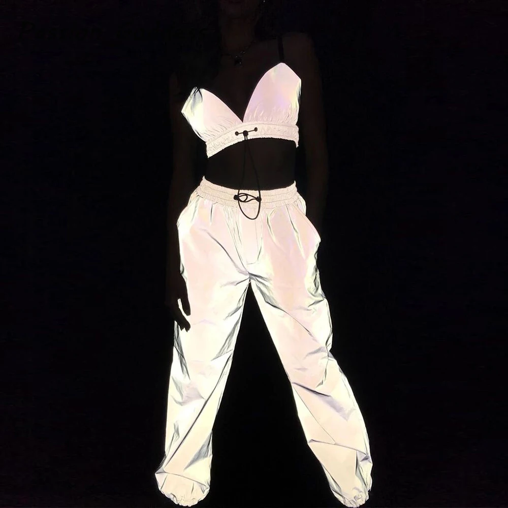 Женский светоотражающий спортивный костюм из 2 предметов светящийся топ на