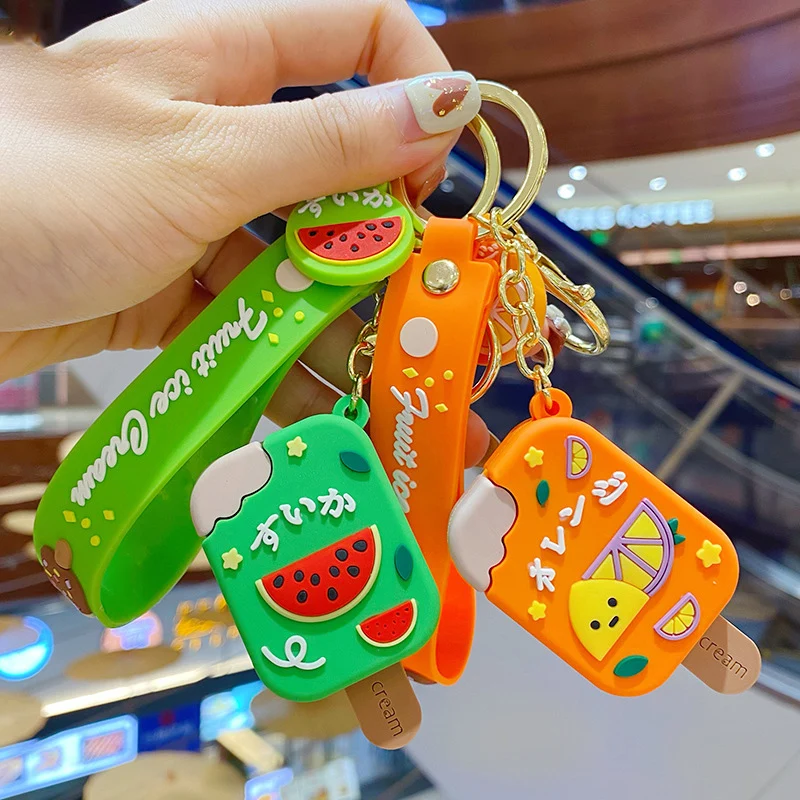 

4 types Creative Cute Fruit Peach Popsicle Keychain Cartoon Sweet Watermelon Key Chains