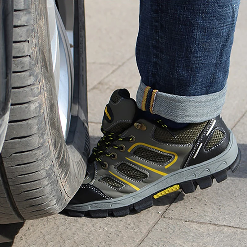 Мужская защитная обувь размера плюс кожаная стальная конструкция уличная