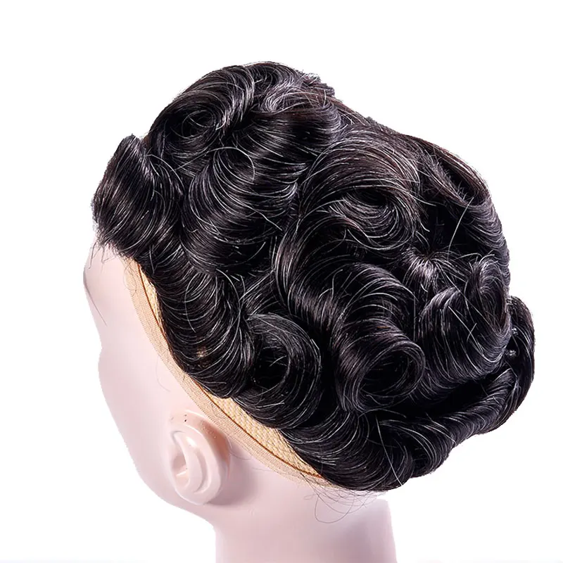 Мужской парик Toupee из 100% натуральных человеческих волос искусственной кожи для