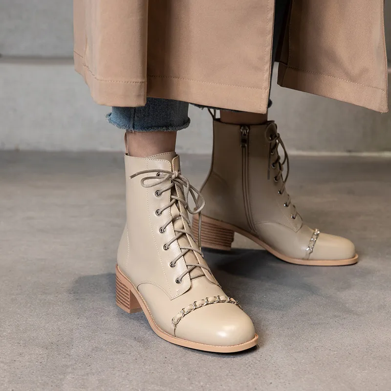 

FEDONAS Women Short Autumn Winter Boots For Girls Genuine Leather Wedding Shoes Woman Heels Side Zipper High Heels Ankle Boots