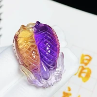 genuine natural purple ametrine quartz two fishes pendant 453813mm women men ametrine fox necklace jewelry aaaaa