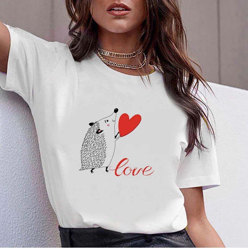 

Easy Short Sleeve Women's T-shirt Matching Around T-shir Neck Summer New Female Hedgehog T-shirt with Dandelion Tshirt