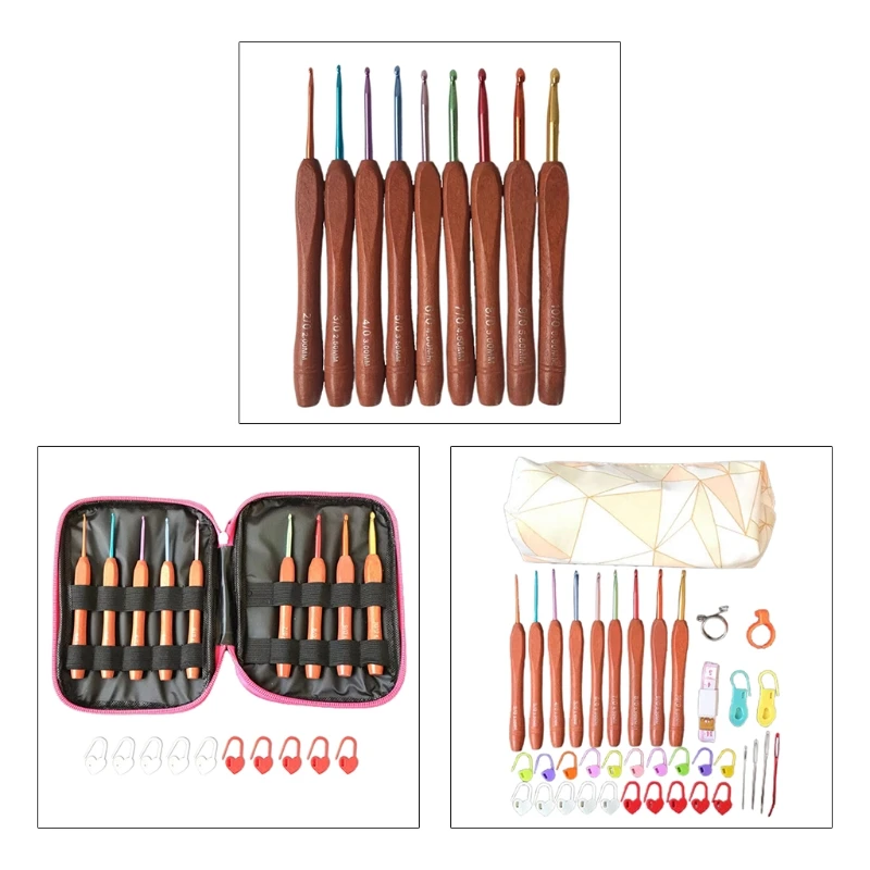 

1 Набор 2,0-6,0 мм Цветные Алюминиевые крючки для вязания эргономичные наборы с деревянной ручкой «сделай сам» спицы для вязания пряжи инструм...