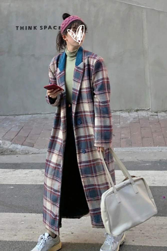 

Mid-length Retro Plaid Woolen Coat Women Korean Version Of The New Spring And Autumn Fashion Woolen Coat Ladies Tide 2021 Hot