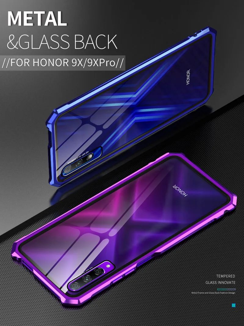 OMEVE для huawei Honor 9X чехол с металлической рамкой и закаленным стеклом задняя крышка для huawei Honor 9X Pro Чехол Honor 9X бампер чехол