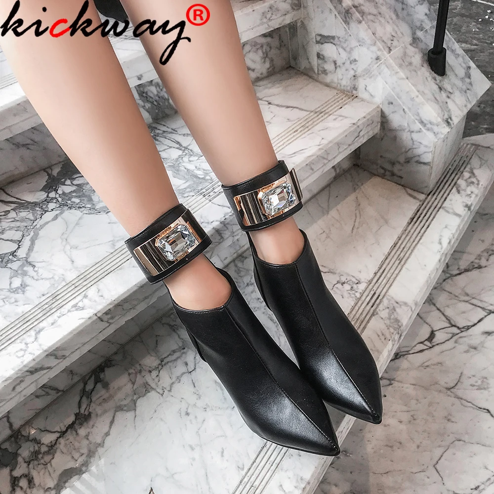 

Kickway/женские мотоботы Новинка; Женская мода; Женские босоножки на высоком каблуке украшенные кристаллами ботильоны с пряжкой; Повседневные ...