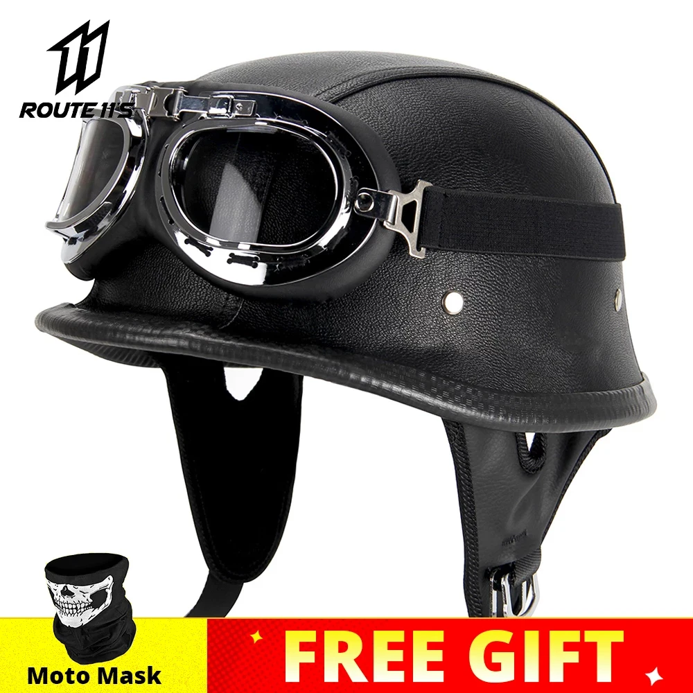 Motorcycle Helmet Leather Helmet For Motorcycle BLACK Motorcycle Open Face Half Helmet Retro Moto Helmet Summer Casco Moto DOT