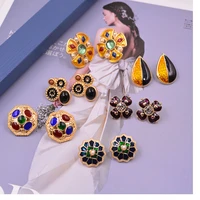 oil painting glaze jewelry enamel earrings flower teardrop flower brincos for women