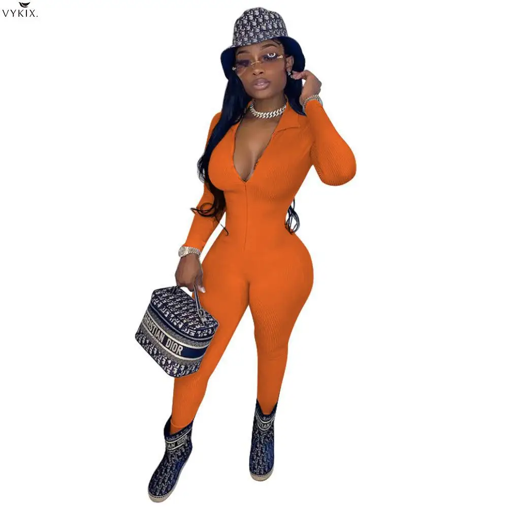 

Korean Style Women Jumpsuit Solid Full Sleeve O-neck Zipper Skinny Stretchy Pencil Jumpsuits Clubwear One Piece Overalls Autumn