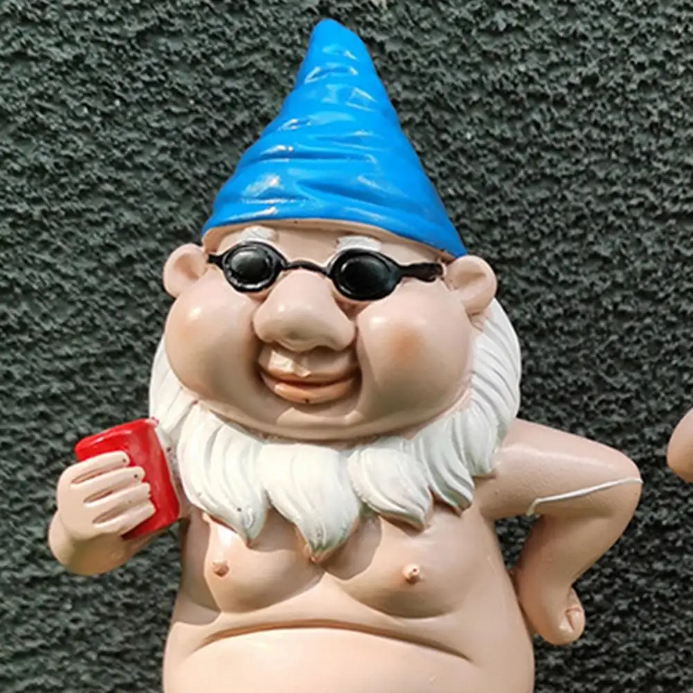 

1 Pair Cartoon Figurine Goblin-Art Naked Dwarf Display Mold Drinking Gnome Lawn Garden Ornament for Home