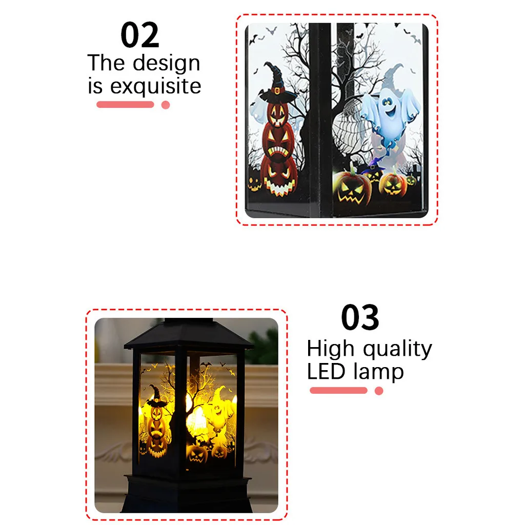 Хэллоуин прозрачный штормовой фонарь ночной Декор Свеча лампа светодиодная Бар