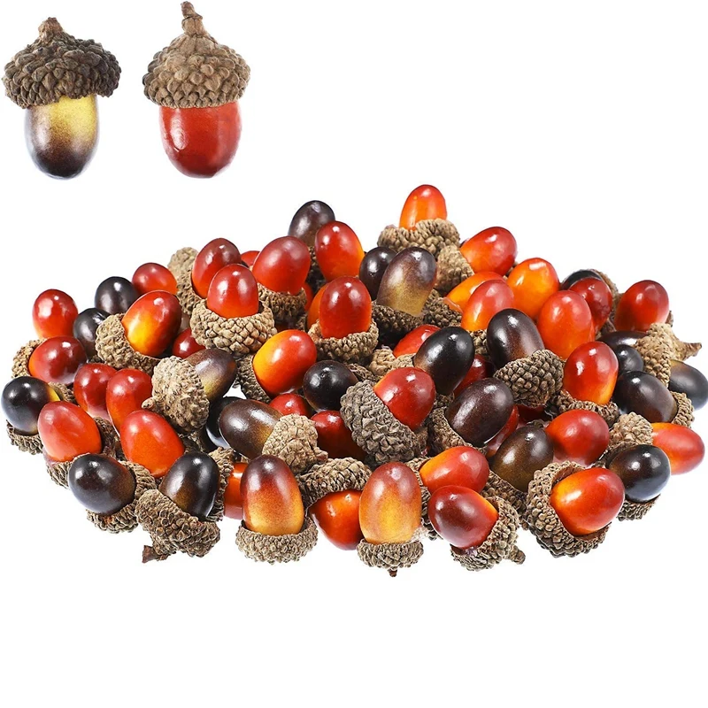 

100 Pieces Acorns Decor Craft Artificial Acorns Fake Fruit Props Acorns Decoration for DIY Handcraft Party