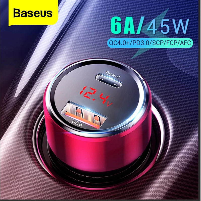 

Baseus 45W USB Type C Car Charger Quick Charge QC PD 4.0 3.0 6A Fast Charging USBC Phone Charger For iPhone 12 Pro Xiaomi Huawei