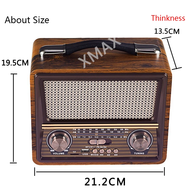 Retro FM Bluetooth Radio 110/220V FM/AM/SW Rechargeable SUPPORT USB/SD/TF Mp3 Player Portable Wooden Speaker | Электроника