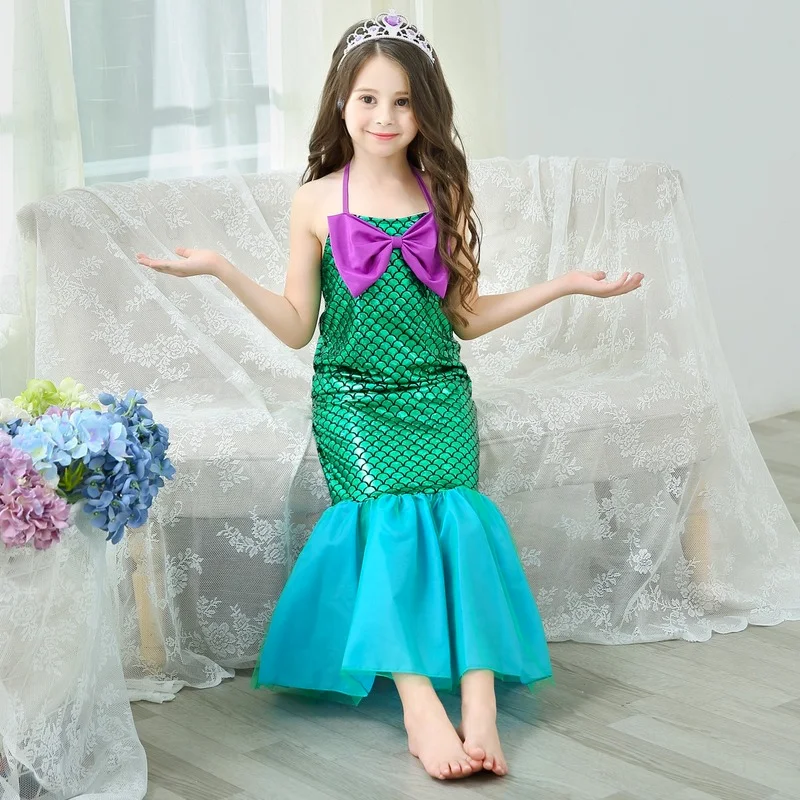 Новое Детское платье Ариэль длинное принцессы для косплея костюм на Хэллоуин