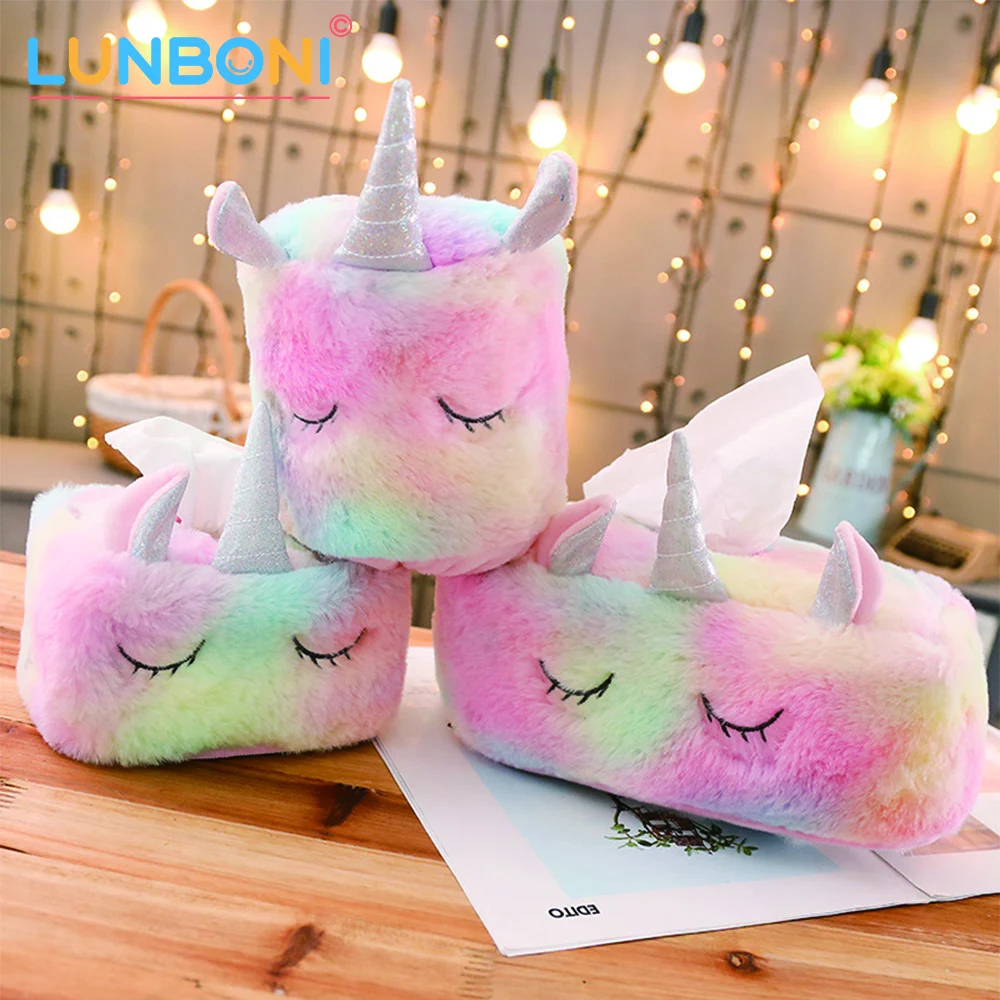 

Free shipping Cartoon Lovely Unicorn Plush Tissue Box Home Car Hotel Sofa Paper Tissue Holder Napkin Case Pouch Girl's Gift