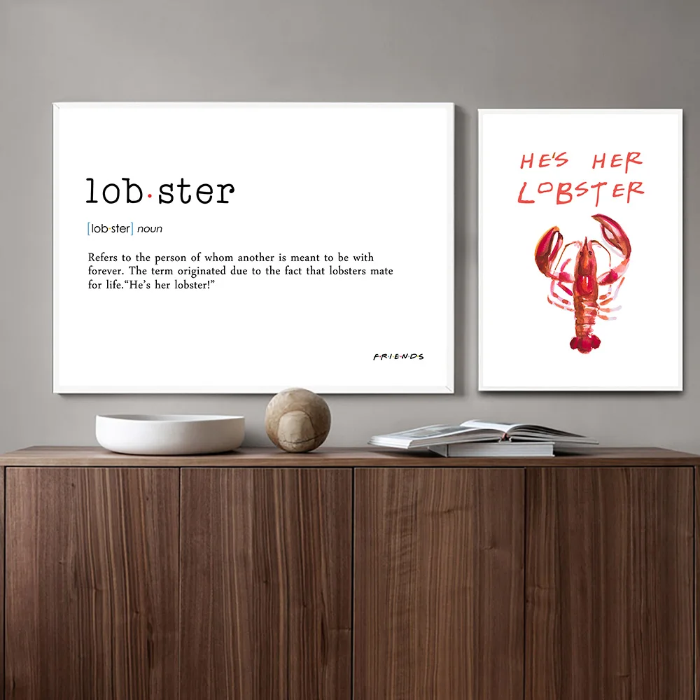 Мультяшная акварель Лобстер и буквы Картина на холсте настенная фотография для