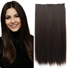 Длинные прямые волосы AMIEEGIRL на 5 заколках для наращивания, термостойкие прямые синтетические волосы, Черные накладные волосы