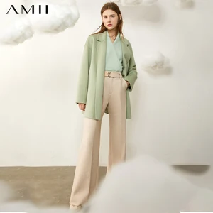 Женское шерстяное пальто Amii Minimalism, однотонное двустороннее шерстяное пальто из 100% шерсти, зимнее пальто, 12020344