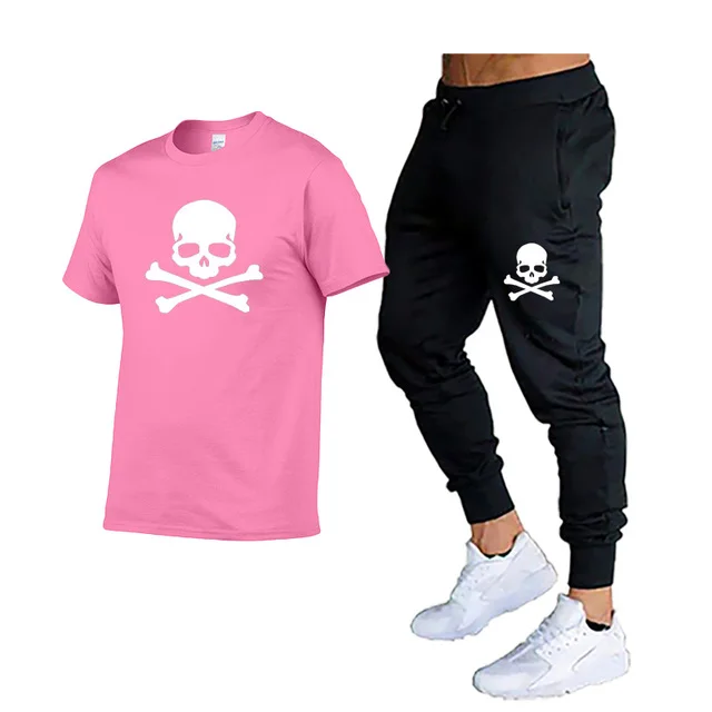 

Men's T-shirt and Pants Suit Casual Skull Print T-shirt Workout Wear 2021 Summer Sports T-shirt