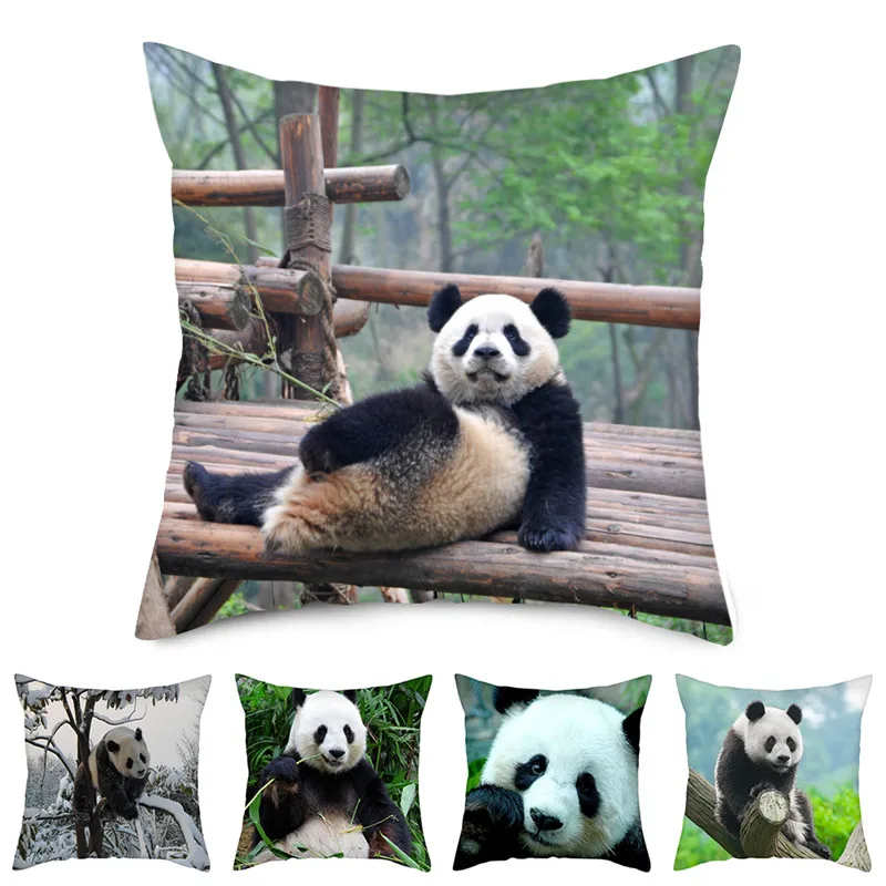 

Fuwatacchi Cute Panda Photo Cushion Covers Christmas New Year Decor Pillow Covers for Home Sofa Decorative Pillowcase 45*45cm