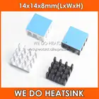 Оптовая продажа, 14x14x8 мм, серебристыйчерный анодированный алюминиевый радиатор с термопроводящей двусторонней клейкой лентой