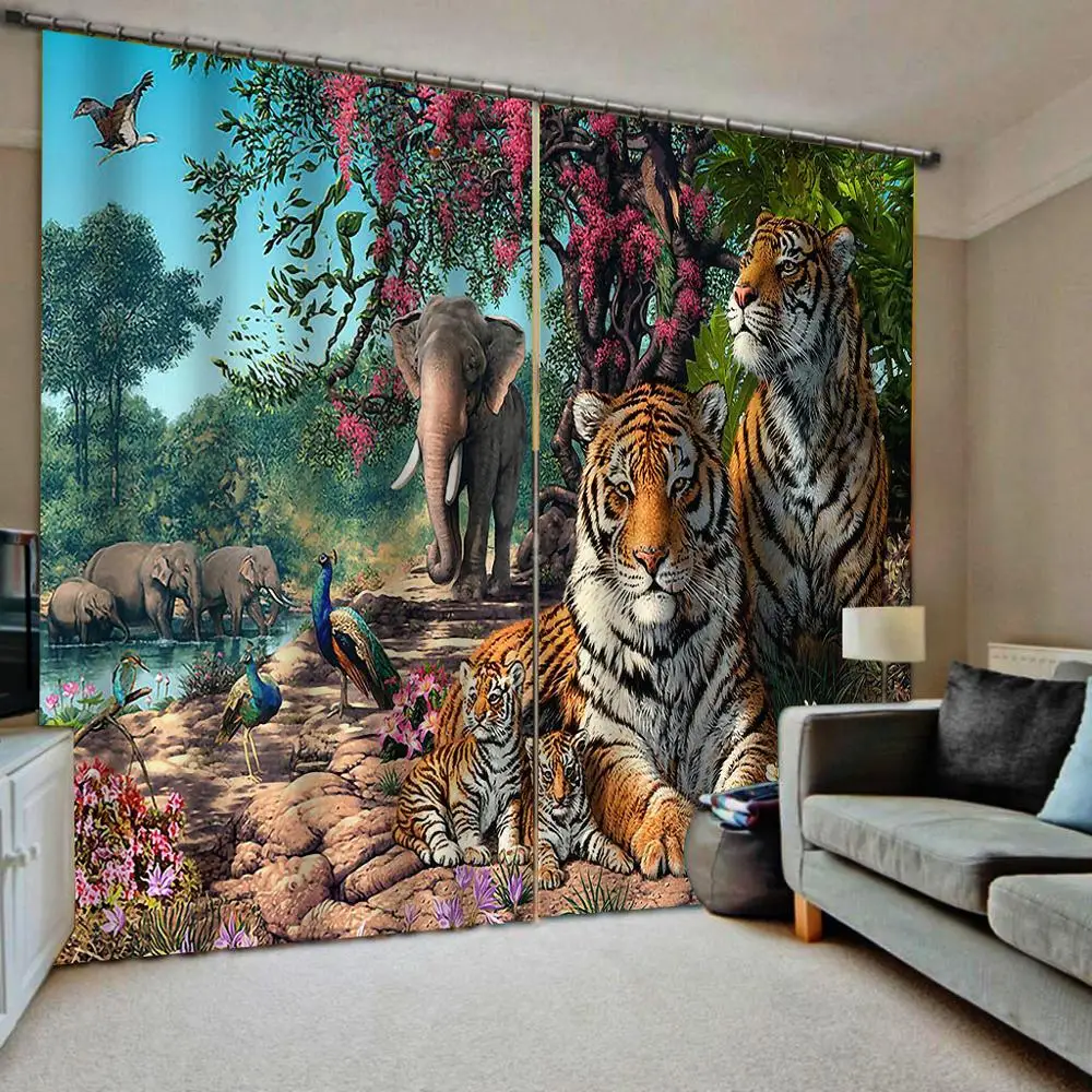 3d photo custom Curtains Forest animal Tiger Curtain Creative Home Interior Drapes For Bedroom Living Room | Дом и сад