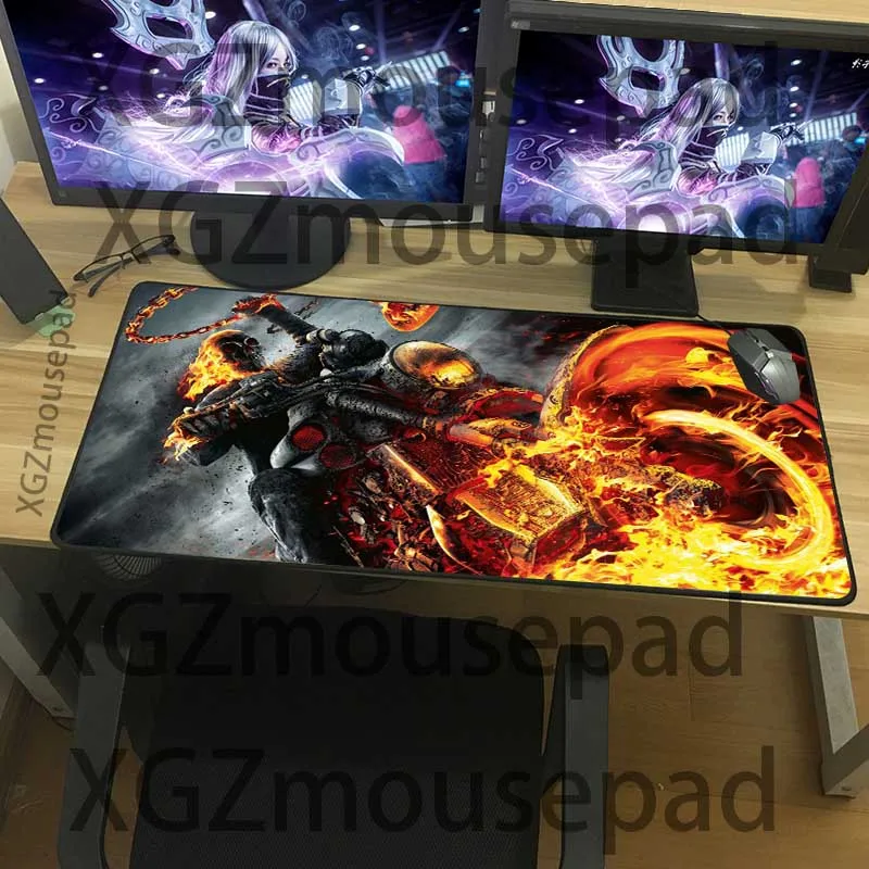 Большой мотоциклетный коврик для мыши XGZ Flame HD черный с застежкой по краям