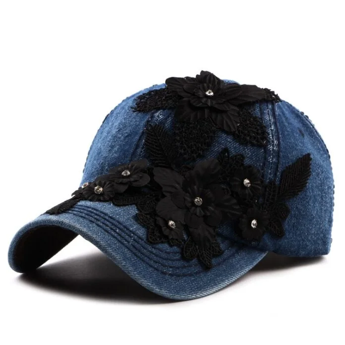 CEQING004 новые осенние женские бейсболки с цветочной нашивкой потертые джинсовые