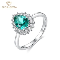 gica gema women green zircon rings real 925 sterling silver luxury water drop shape rings band silver engagement fine jewelry