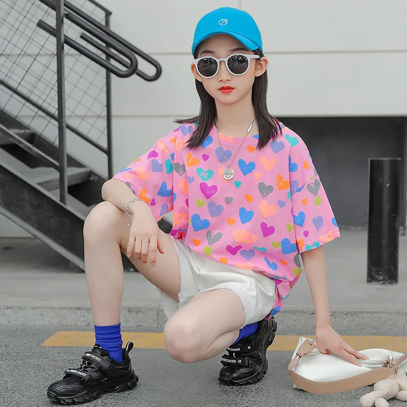 

Summer Girls Short-Sleeved T-Shirt Korean Style New Summer loose Round Neck Blouse Baby Girl Blouse Suitable For 3-13 Years