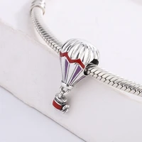 925 sterling silver hot air balloon charm pink red enamel beads fits original brand bracelets diy jewelry making for pandora