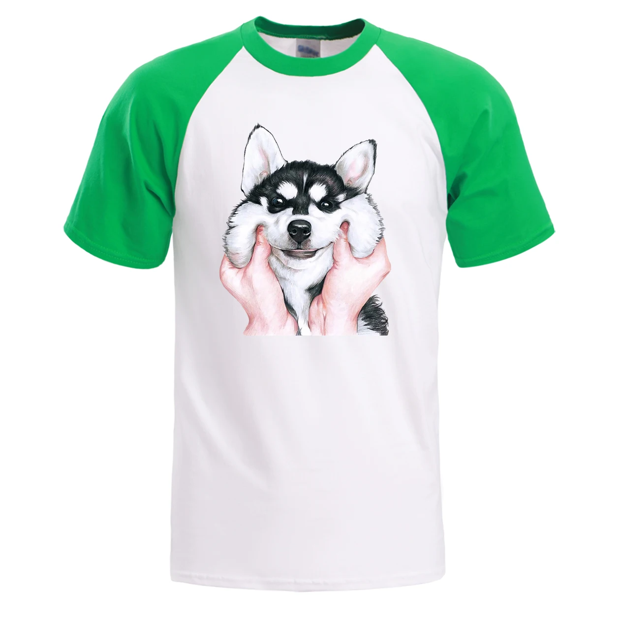 Мужская летняя футболка с изображением собаки хаски реглан хлопковая коротким