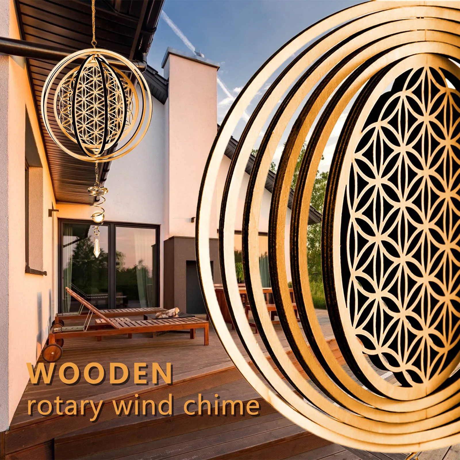 

Цветок жизни сетка деревянный акцент Декор ручной работы деревянные вращающиеся колокольчики ветра Декор открытый ветер колокольчики дек...