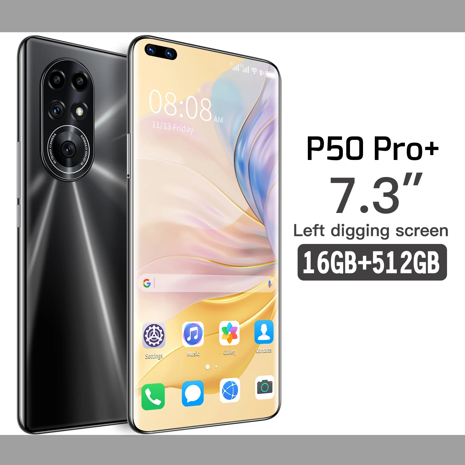

2021 Hot 7.3Inch P50 Pro+ Large Screen Smartphone Android11 16GB+512GB6800mAh 32+64MP Camera Face ID Unlock 5G Cell Mobile Phone